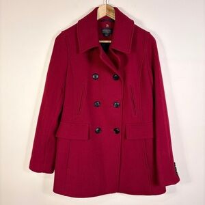 Pendleton Red Wool Blend Coat Peacoat Double Breasted Classic Preppy